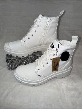 Palladium Pallabase Twill Platform Boots Star White 8 Womens #96907-116